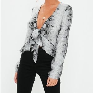 Misguided grey snake print blouse